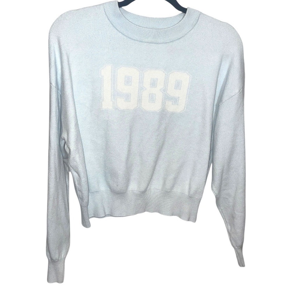 Taylor Swift Stella Tweed Blue 1989 Graphic Crewneck Sweater Women's‎ Size M